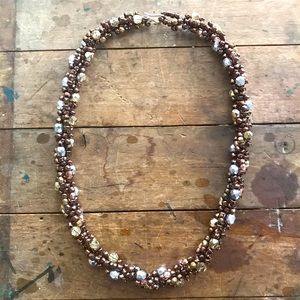 Brown iridescent beaded necklace